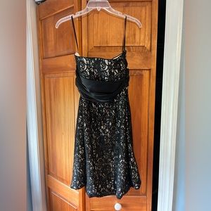 above the knee black lace strapless dress